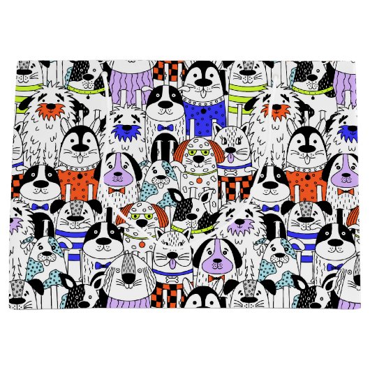 Colorful Dog Crowd Pattern Medium Gift Bag ラージペーパーバッグ (正面)