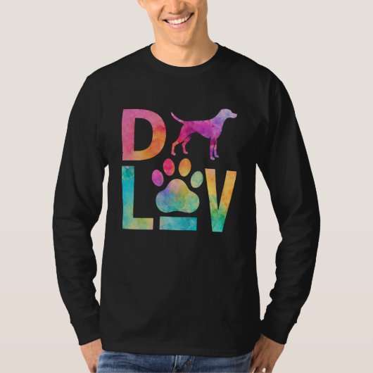Colorful Dog Love Paw Watercolor Art Tシャツ (正面)