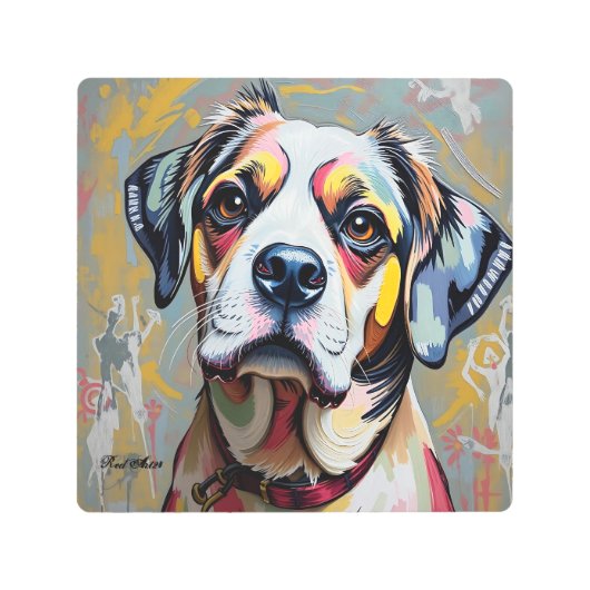 Colorful Dog Portrait – Vibrant Abstract Pet Art メタルプリント (正面)