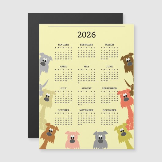 Colorful Dogs 2026 Calendar Magnetic Card (正面/裏面)