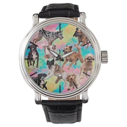 Colorful Dogs Wrist Watch – Fun Puppy Pet 腕時計 (正面)