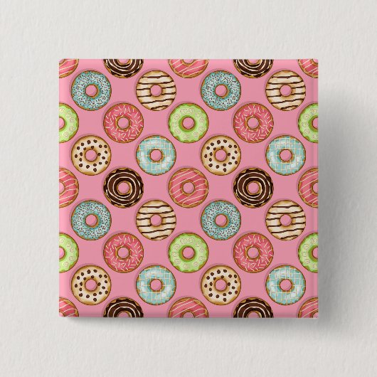 Colorful Donut Pattern Cute Sweet Treats 缶バッジ (正面)