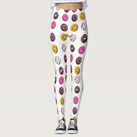 Colorful Donuts Seamless Pattern – Sweet Bakery Tr レギンス (正面)