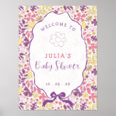 Colorful Doodle Flower Pencil Sketch Baby Shower ポスター (正面)