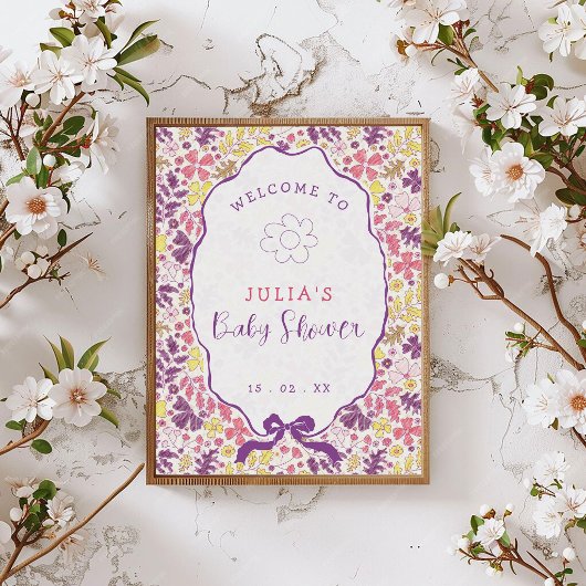 Colorful Doodle Flower Pencil Sketch Baby Shower ポスター