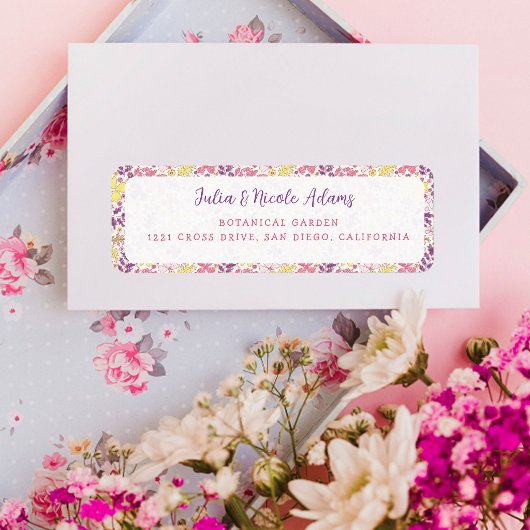 Colorful Doodle Flower Pencil Sketch Baby Shower ラベル