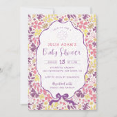 Colorful Doodle Flower Pencil Sketch Baby Shower 招待状 (正面)