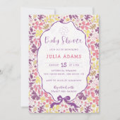 Colorful Doodle Flower Pencil Sketch Baby Shower 招待状 (正面)