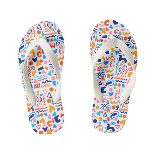 🌈 Colorful Doodle Pattern Flip Flops キッズビーチサンダル (フットベッド)