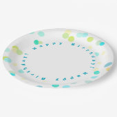 Colorful Dots Blue & Green Boy Happy Birthday ペーパープレート (アングル)