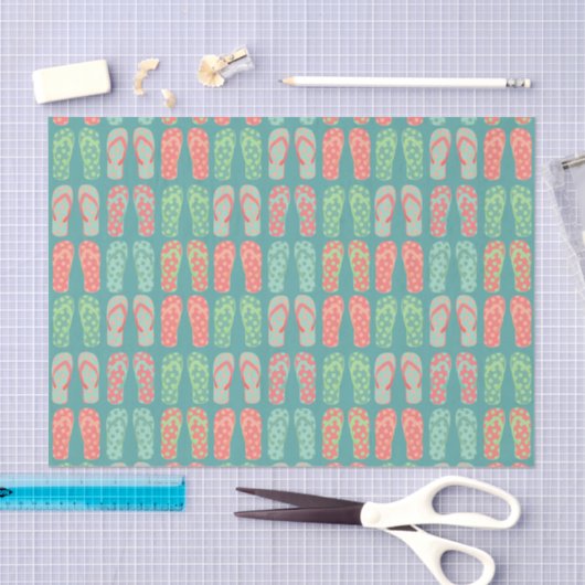 Colorful Dotty Flip Flop Pattern Teal 薄葉紙 (クラフト)