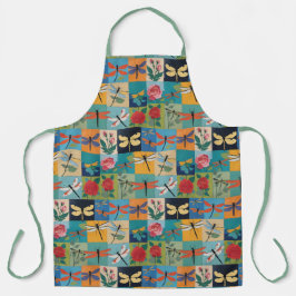 Colorful Dragonflies And Roses Patchwork エプロン