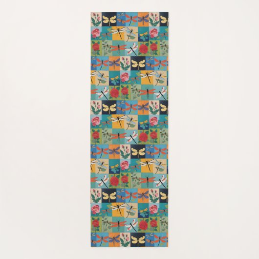 Colorful Dragonflies And Roses Patchwork ヨガマット (裏面)