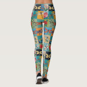 Colorful Dragonflies And Roses Patchwork レギンス (裏面)