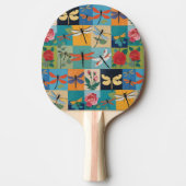 Colorful Dragonflies And Roses Patchwork 卓球ラケット (正面)