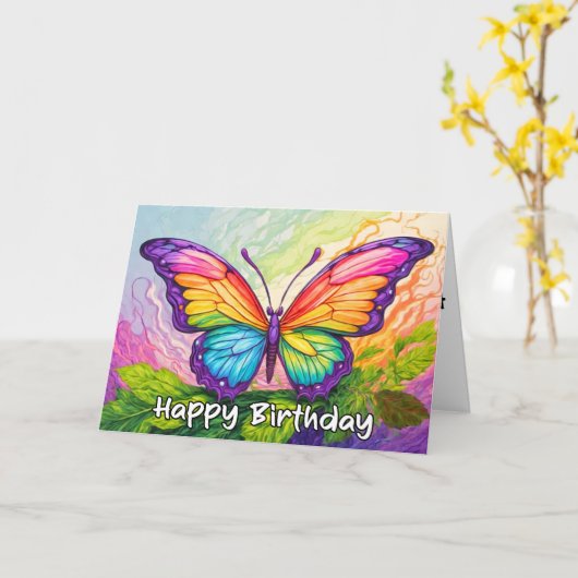 Colorful Drawing Butterfly Happy Birthday カード (黄色い花)