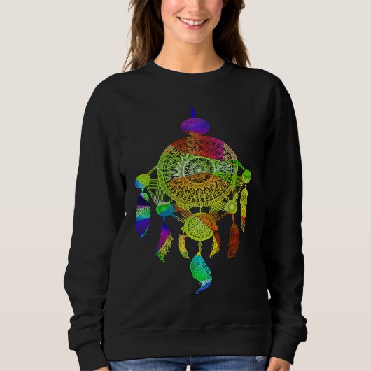Colorful Dreamcatcher Feathers Tribal Native Ameri スウェットシャツ (正面)