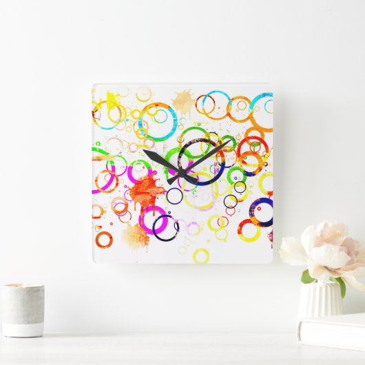 Colorful drink rings スクエア壁時計 (ホーム)