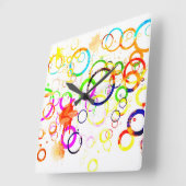 Colorful drink rings スクエア壁時計 (傾斜)