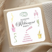 Colorful Drinks and Bottles Retirement Party スクエアシール