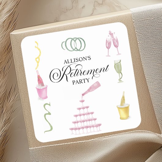 Colorful Drinks and Bottles Retirement Party スクエアシール