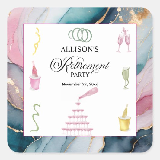 Colorful Drinks and Bottles Retirement Party スクエアシール (正面)