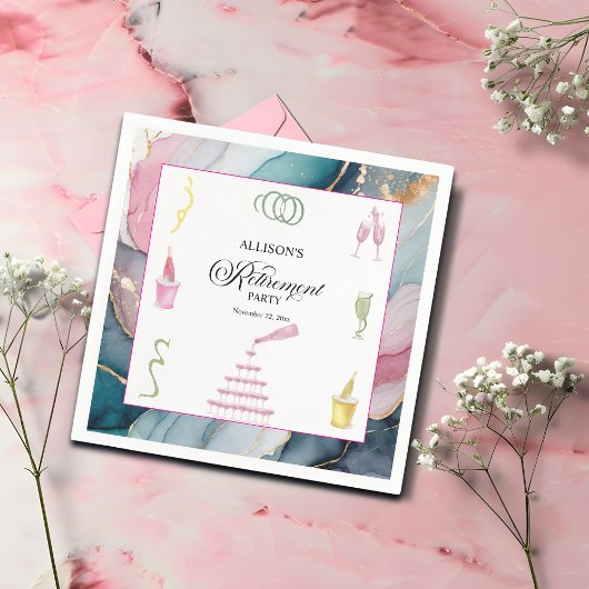 Colorful Drinks and Bottles Retirement Party スタンダードカクテルナプキン