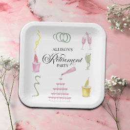 Colorful Drinks and Bottles Retirement Party ペーパープレート