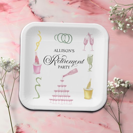 Colorful Drinks and Bottles Retirement Party ペーパープレート
