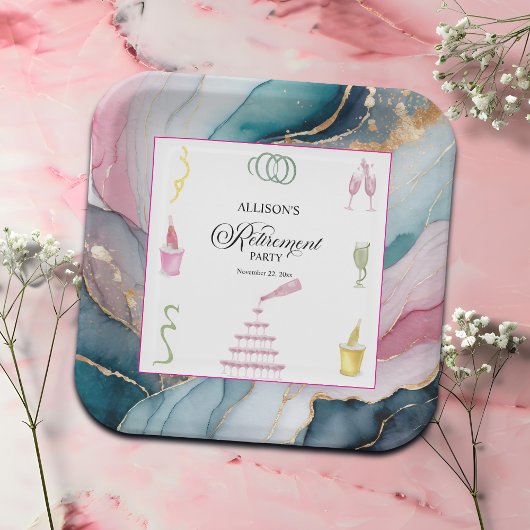 Colorful Drinks and Bottles Retirement Party ペーパープレート