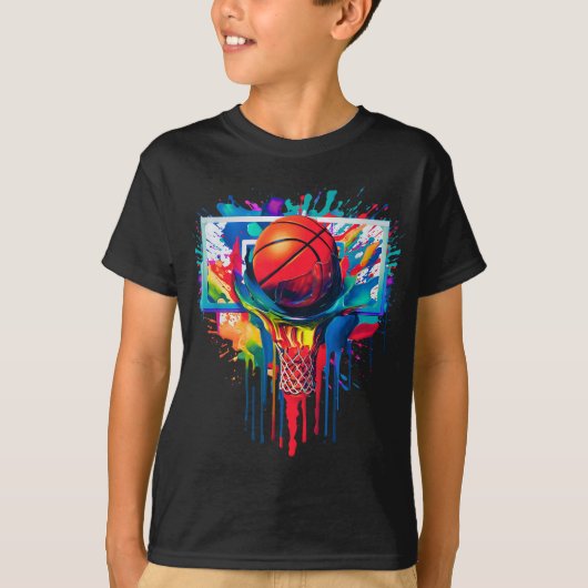 Colorful Drip Basketball Ball Hoop Slam Dunk Dripp Tシャツ (正面)