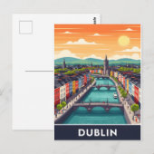 Colorful Dublin Cityscape – River Liffey & Bridges ポストカード (正面/裏面)