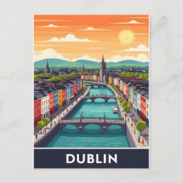 Colorful Dublin Cityscape – River Liffey & Bridges ポストカード