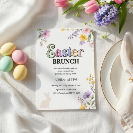 Colorful Easter Brunch Invitation | Floral Spring  招待状