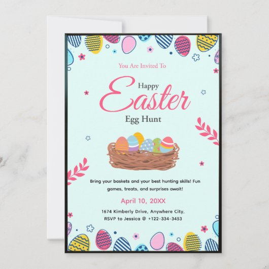 Colorful Easter Egg Hunt Party Invitation  招待状 (正面)