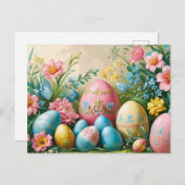 Colorful Easter Eggs and Flowers  シーズンポストカード (正面/裏面)