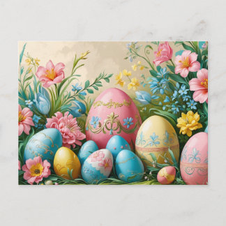 Colorful Easter Eggs and Flowers  シーズンポストカード