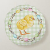 Colorful Easter Willow Wreath With Yellow Chick ラウンドクッション (裏面)