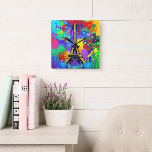 Colorful Eiffel painting スクエア壁時計 (読書スペース)