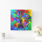 Colorful Eiffel painting スクエア壁時計 (ホーム)