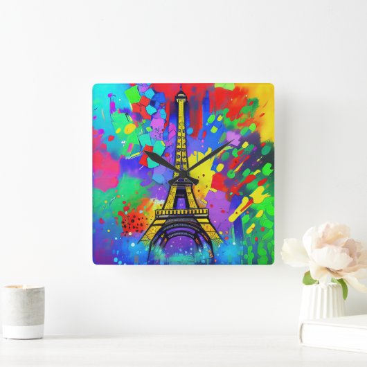 Colorful Eiffel painting スクエア壁時計 (ホーム)