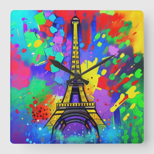 Colorful Eiffel painting スクエア壁時計 (正面)