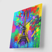 Colorful Eiffel painting スクエア壁時計 (傾斜)