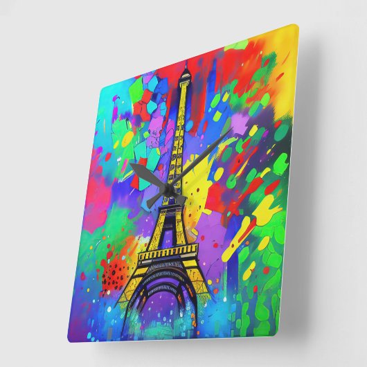 Colorful Eiffel painting スクエア壁時計 (傾斜)