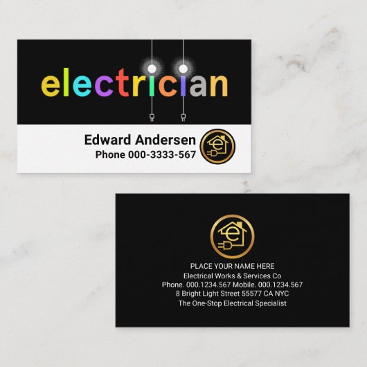 Colorful Electric Light Bulbs Lighting 名刺 (正面/裏面)