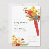 Colorful Elegant Floral Parrot Bird Baby Shower 招待状 (正面)