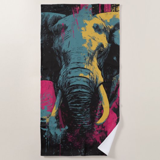 Colorful Elephant Graphic Art – Bold Urban Wildlif ビーチタオル (正面)