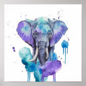 Colorful Elephant Watercolor Artwork ポスター (正面)