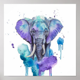 Colorful Elephant Watercolor Artwork ポスター
