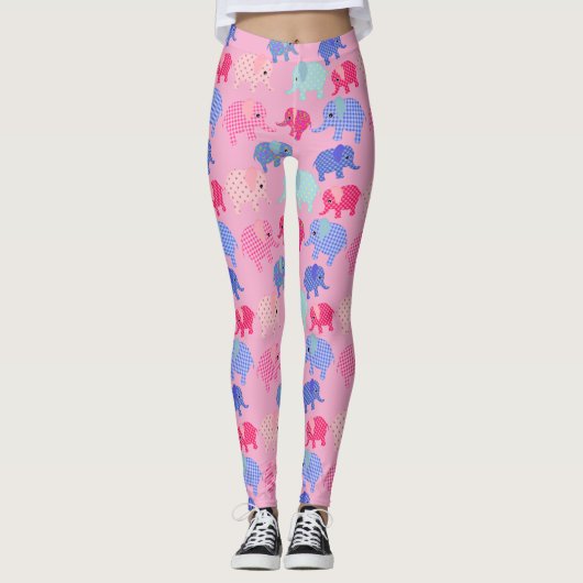 Colorful Elephants Pink Leggings レギンス (正面)